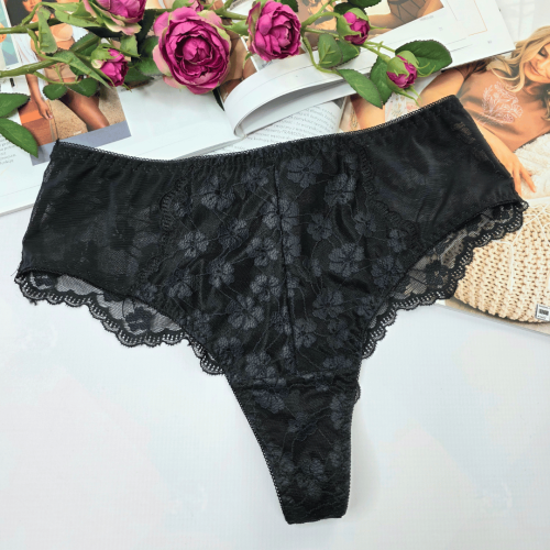 Stringi koronkowe z siateczką wysoki stan plus size ANGELINA czarny 2