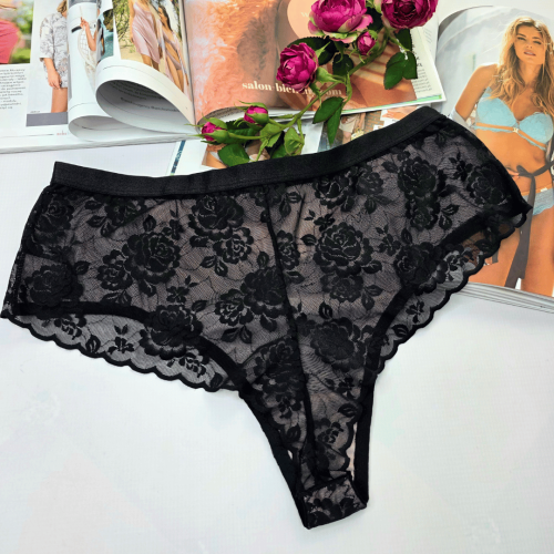 Brazyliany koronkowe z siateczką wysoki stan GRACJANA No.2 czarno/pudrowy 3