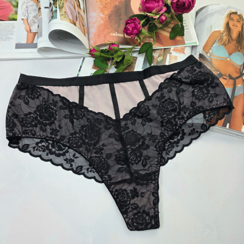 Brazyliany koronkowe z siateczką wysoki stan GRACJANA No.2 czarno/pudrowy 1