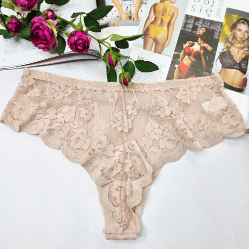 Brazyliany bawełniane z koronką wysoki stan LUNA cielisty 3