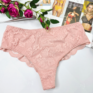 Brazyliany bawełniane z koronką wysoki stan LUNA pudrowy róż