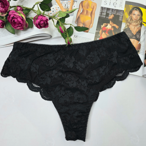 Brazyliany bawełniane z koronką wysoki stan LUNA czarny 1