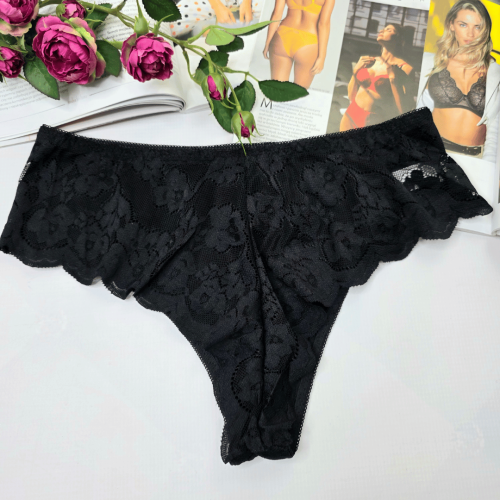 Brazyliany bawełniane z koronką wysoki stan LUNA czarny 3