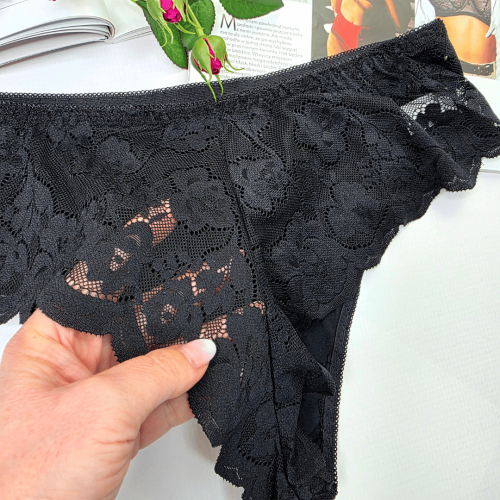 Brazyliany bawełniane z koronką wysoki stan LUNA czarny 2