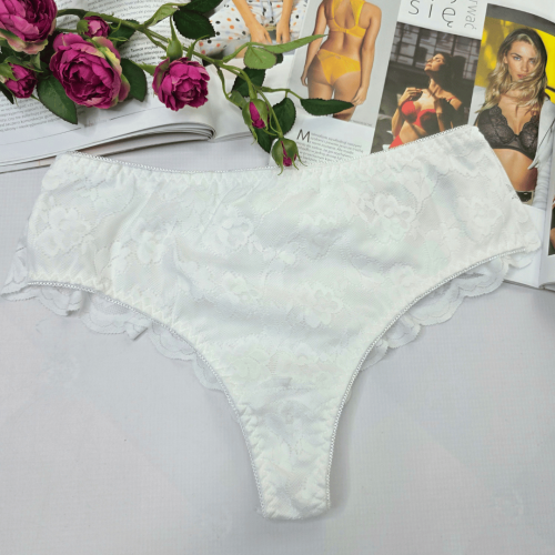 Brazyliany bawełniane z koronką wysoki stan LUNA ecru 1