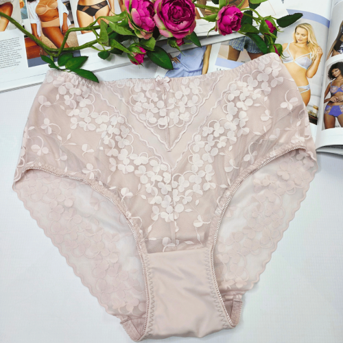 Majtki koronkowe premium wysoki stan plus size APOLONIA pudrowy różowy 1