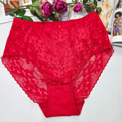 Majtki koronkowe premium wysoki stan plus size APOLONIA czerwony 1