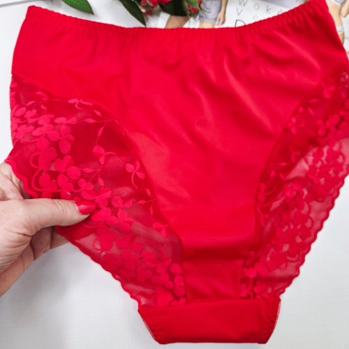 Majtki koronkowe premium wysoki stan plus size APOLONIA czerwony 3