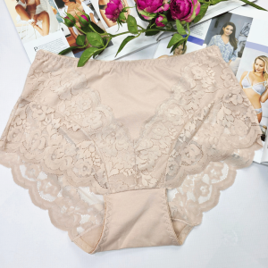 Majtki bawełniane z koronką wysoki stan plus size OFELIA cielisty