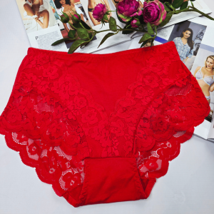 Majtki bawełniane z koronką wysoki stan plus size OFELIA czerwony