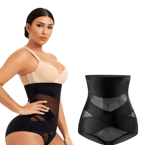 Majtki wyszczuplające brzuch wysoki stan plus size z efektem uwydatnienia pośladków SARA no.2 czarny 1