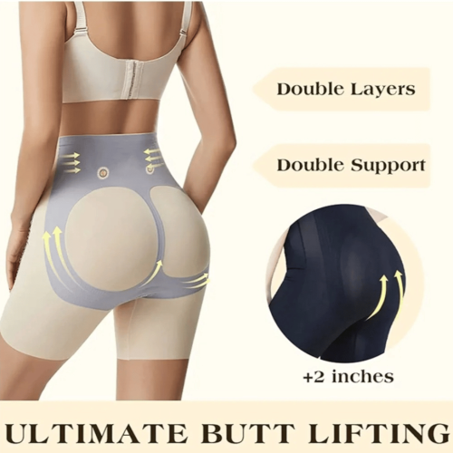 Majtki wyszczuplające z nogawkami wysoki stan z efektem uwydatnienia pośladków i fiszbinami przeciw rolowaniu GAJA cielisty 3