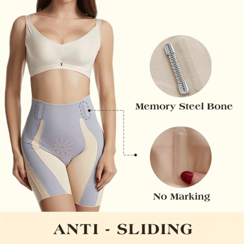 Majtki wyszczuplające z nogawkami wysoki stan z efektem uwydatnienia pośladków i fiszbinami przeciw rolowaniu GAJA cielisty 5