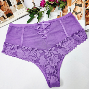 Brazyliany koronkowe wysoki stan z imitacją przewiązania plus size  KAREN wrzosowy