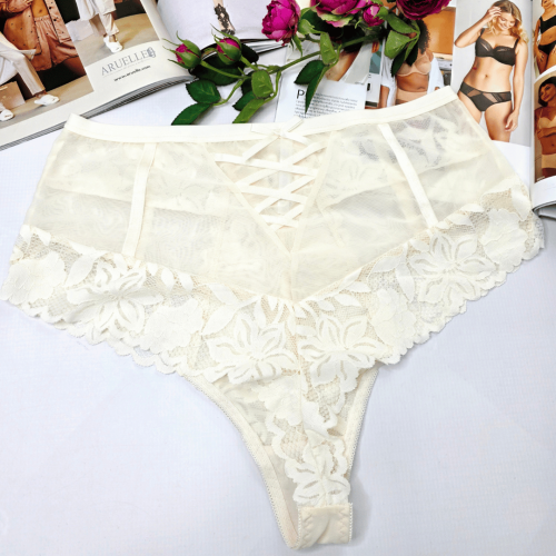 Brazyliany koronkowe wysoki stan z imitacją przewiązania plus size KAREN cielisty 1