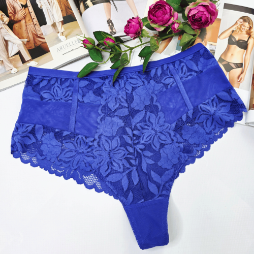 Brazyliany koronkowe wysoki stan z imitacją przewiązania plus size KAREN granatowy 2