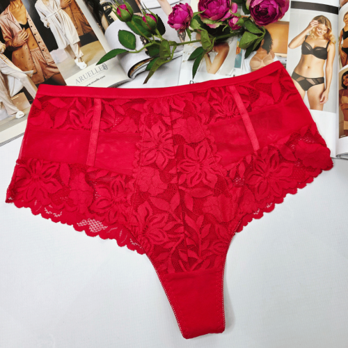 Brazyliany koronkowe wysoki stan z imitacją przewiązania plus size KAREN czerwony 2