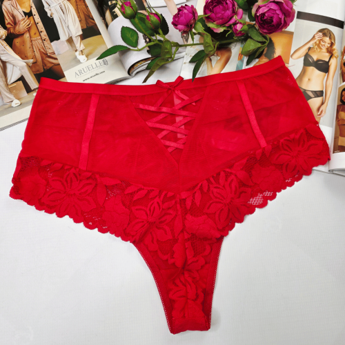 Brazyliany koronkowe wysoki stan z imitacją przewiązania plus size KAREN czerwony 1