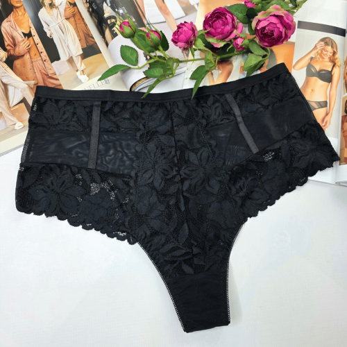 Brazyliany koronkowe wysoki stan z imitacją przewiązania plus size KAREN czarny 2