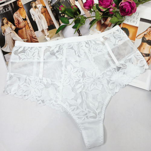 Brazyliany koronkowe wysoki stan z imitacją przewiązania plus size KAREN biały 2