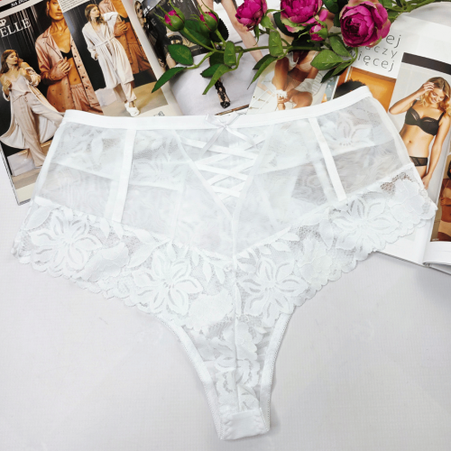 Brazyliany koronkowe wysoki stan z imitacją przewiązania plus size KAREN biały 1