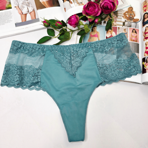 Stringi koronkowe wysoki stan plus size MONTANA morski 1