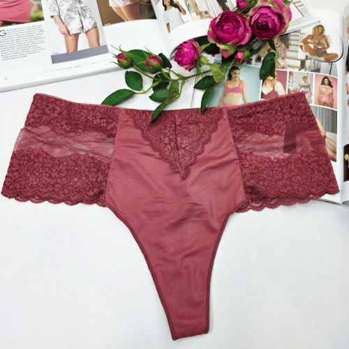 Stringi koronkowe wysoki stan plus size MONTANA ciemny brzoskwiniowy 1