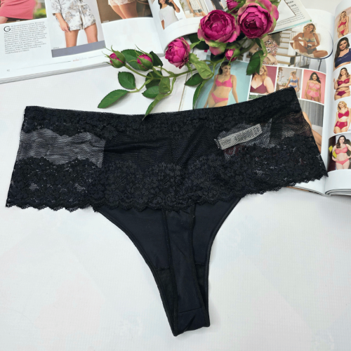 Stringi koronkowe wysoki stan plus size MONTANA czarny 2
