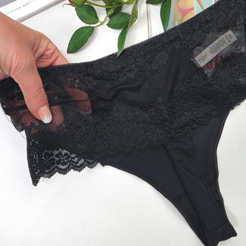 Stringi koronkowe wysoki stan plus size MONTANA czarny 3