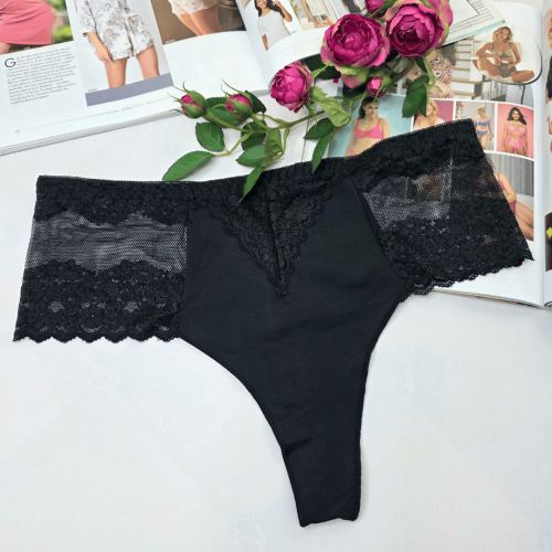 Stringi koronkowe wysoki stan plus size MONTANA czarny 1