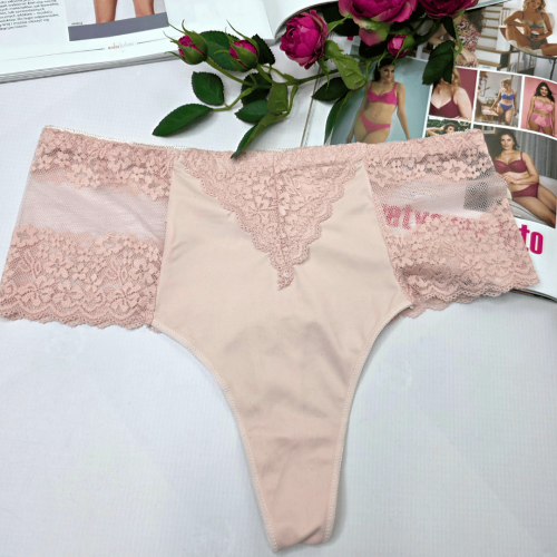 Stringi koronkowe wysoki stan plus size MONTANA pudrowy róż 1