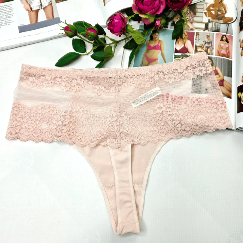 Stringi koronkowe wysoki stan plus size MONTANA pudrowy róż 2