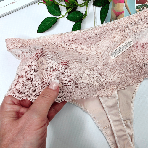 Stringi koronkowe wysoki stan plus size MONTANA pudrowy róż 3