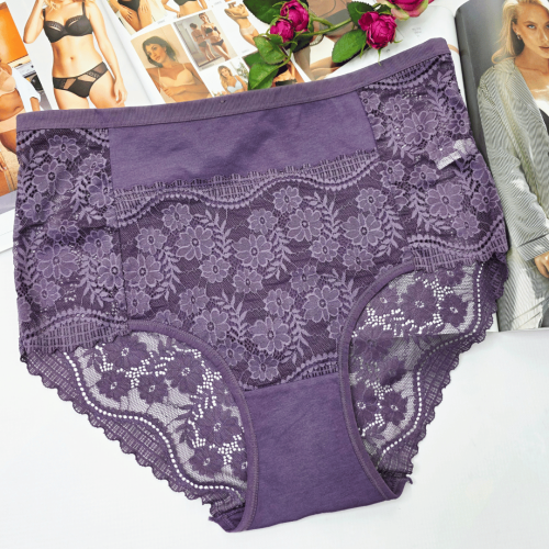 Majtki bawełniane wysoki stan plus size MIRIAM wrzosowy 1