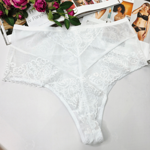 Brazyliany koronkowe z siateczką wysoki stan plus size OLIWIA biały 2