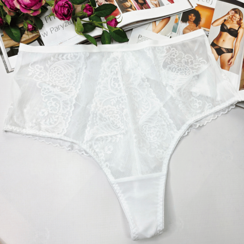 Brazyliany koronkowe z siateczką wysoki stan plus size OLIWIA biały 1