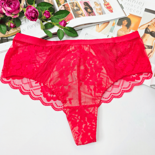 Brazyliany koronkowe wysoki stan z imitacją przewiązania plus size ALINA No.2 czerwony 3