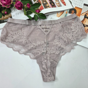 Brazyliany koronkowe wysoki stan z imitacją przewiązania plus size  ALINA No.2 pudrowy