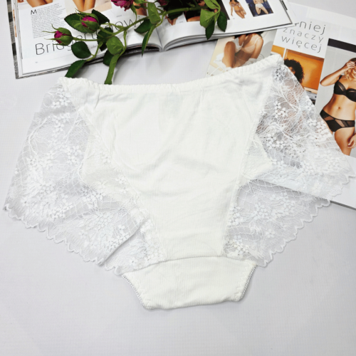 Majtki z bawełny prążkowanej z koronką plus size OKSANA ecru 2