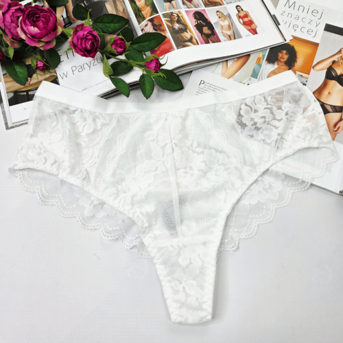 Brazyliany koronkowe wysoki stan z imitacją przewiązania plus size ALINA No.2 ecru 3