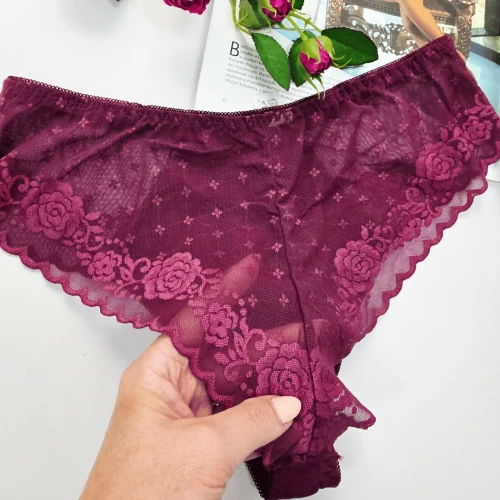 Brazyliany z elastycznej siateczki wysoki stan plus size MARGOT bordowy 3