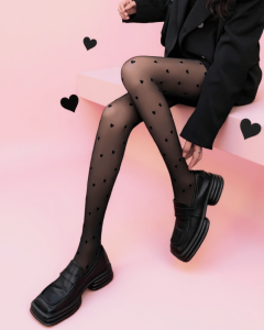 Rajstopy kryjące z efektem widocznej skóry w serduszka DAISY no.2 180DEN nero 