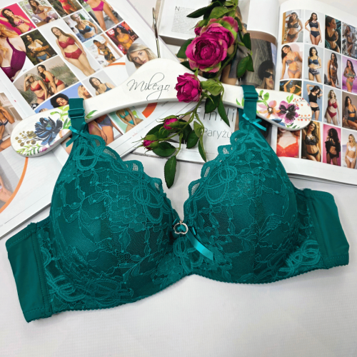 Biustonosz koronkowy mały push-up LIWIA butelkowa zieleń 1