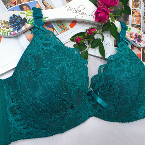 Biustonosz koronkowy mały push-up LIWIA butelkowa zieleń 2