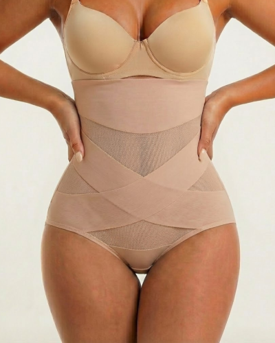 Majtki wyszczuplające brzuch bezszwowe wysoki stan plus size SARA no.3 beżowe 1