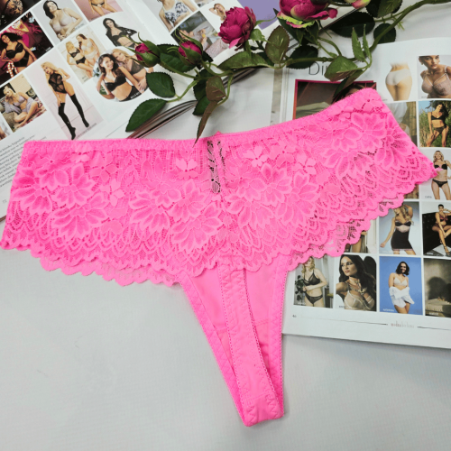 Stringi z wysokim stanem plus size Żaklina neonowy róż 3