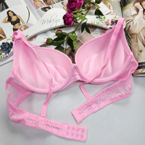 Biustonosz koronkowy lekki push-up FLORENCJA neonowy róż 3