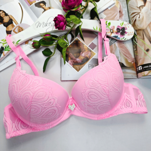 Biustonosz koronkowy lekki push-up FLORENCJA neonowy róż 1