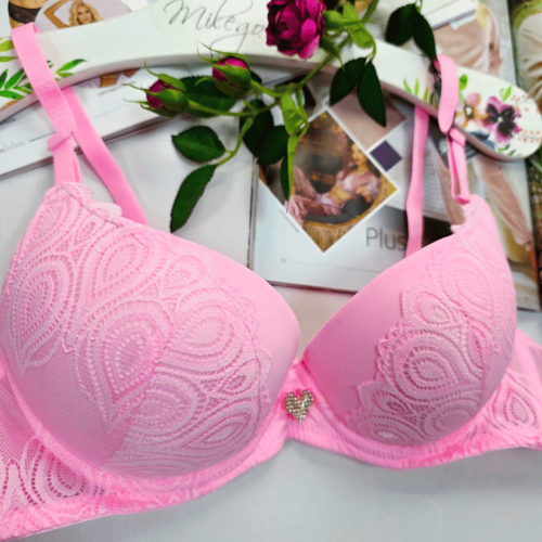 Biustonosz koronkowy lekki push-up FLORENCJA neonowy róż 2