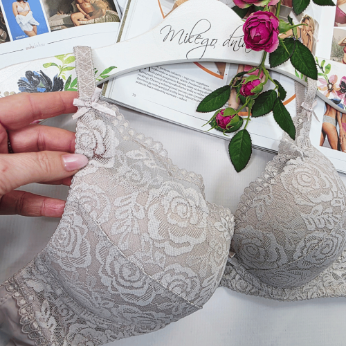 Biustonosz koronkowy push-up łapka z koronką wzdłuż ramiączek SABRINA beżowy 2